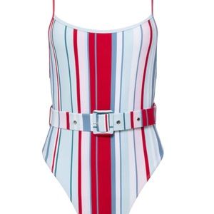Carter Belted One Piece Retro Stripe Swimsuit